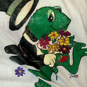 VTG puffy paint whimsical fairytale frog butterfly glitter (2 tops) Made USA XL